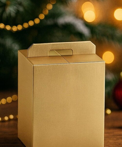 Porta panettone + botella. 33x25x35 cm - 1166 - SETA ORO Porta panettone + botella. 33x25x35 cm - 1166 - SETA ORO