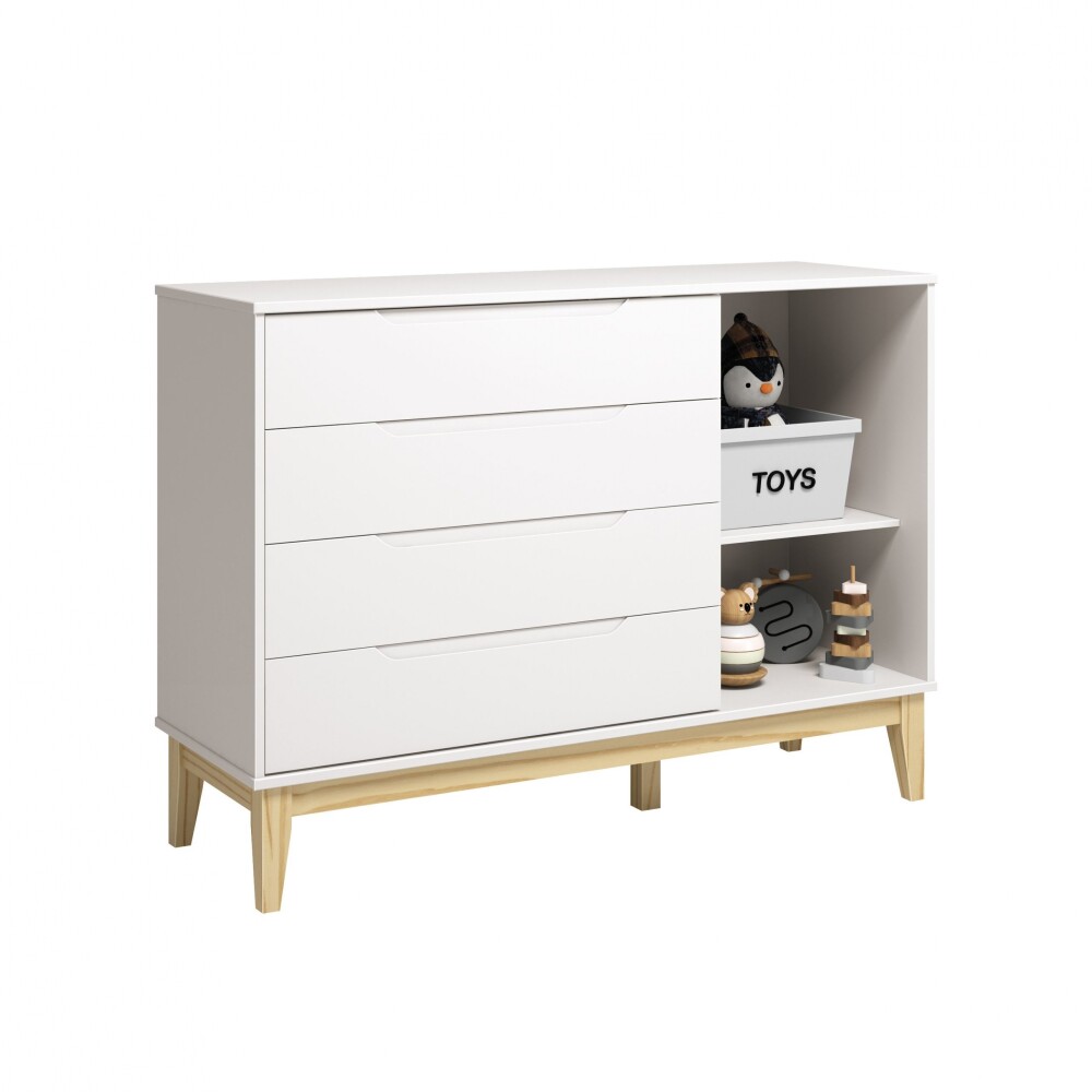 Cómoda 4 Cajones 1 Puerta Infantil - Elfe Blanco