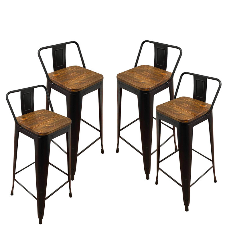 Set X4 Banquetas Tolix con respaldo y asiento con madera NEGRO MATE