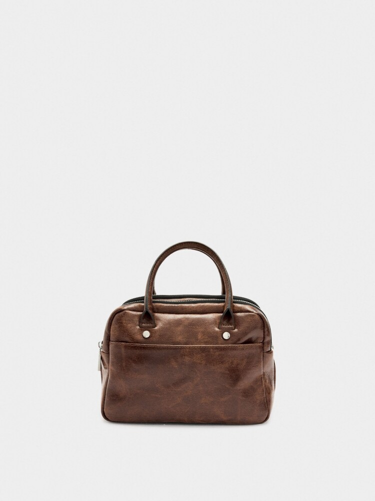 Bolso Bowling Efecto Craquelado marron