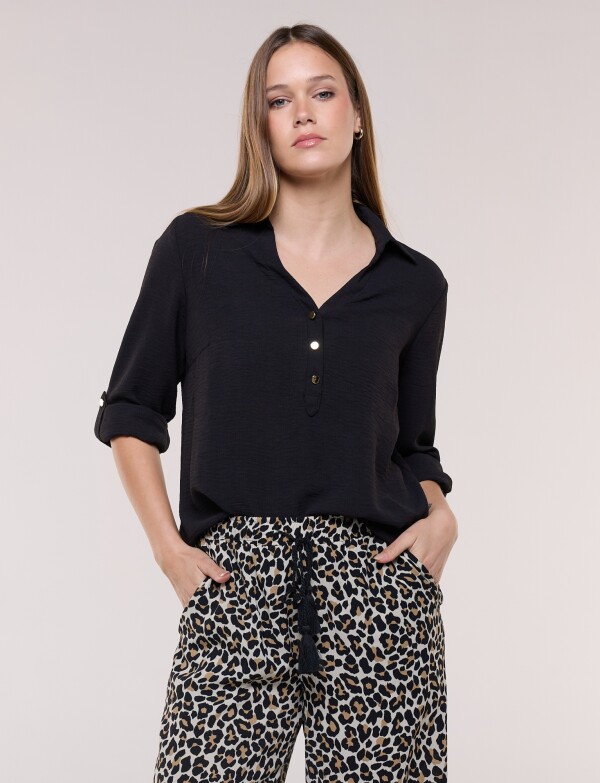 Blusa Holgada Triple Botón NEGRO