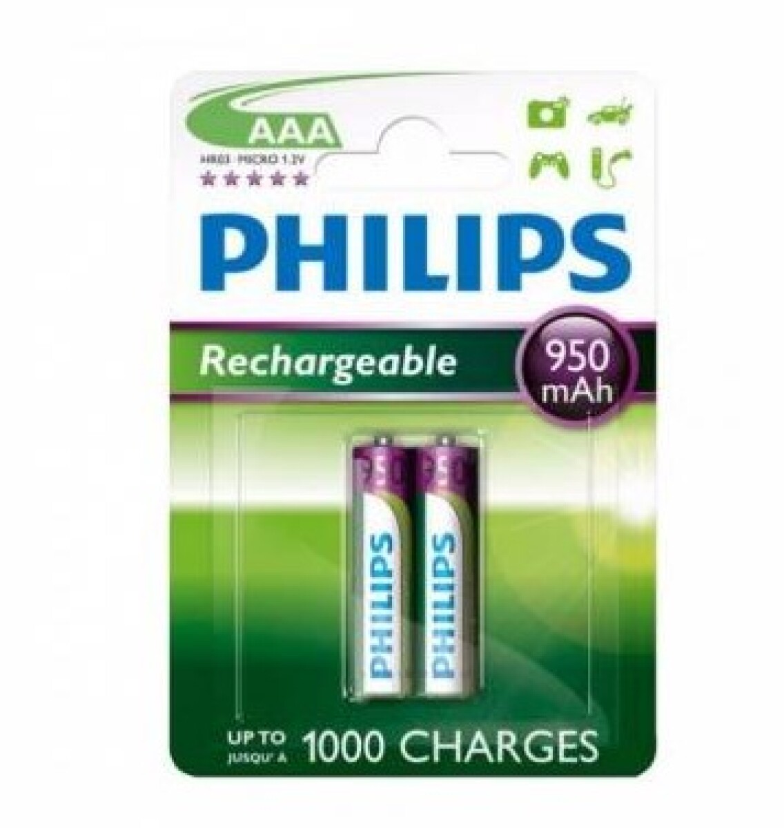 Pilas Recargables AAA de 950 mAh Philips BlÃ­ster Pack de 2 Unidades 