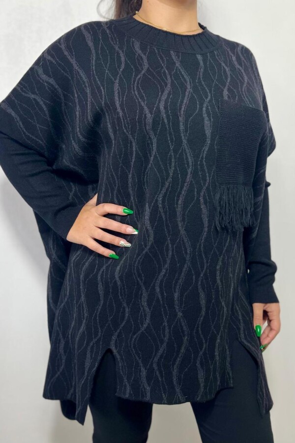 SWEATER OVER BOLSILLO FLECOS NEGRO