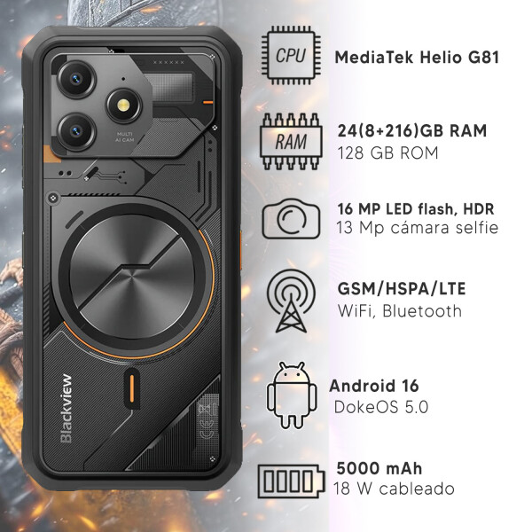 Blackview Fort 100 24(8+16)gb Ram 128gb 4g NEGRO