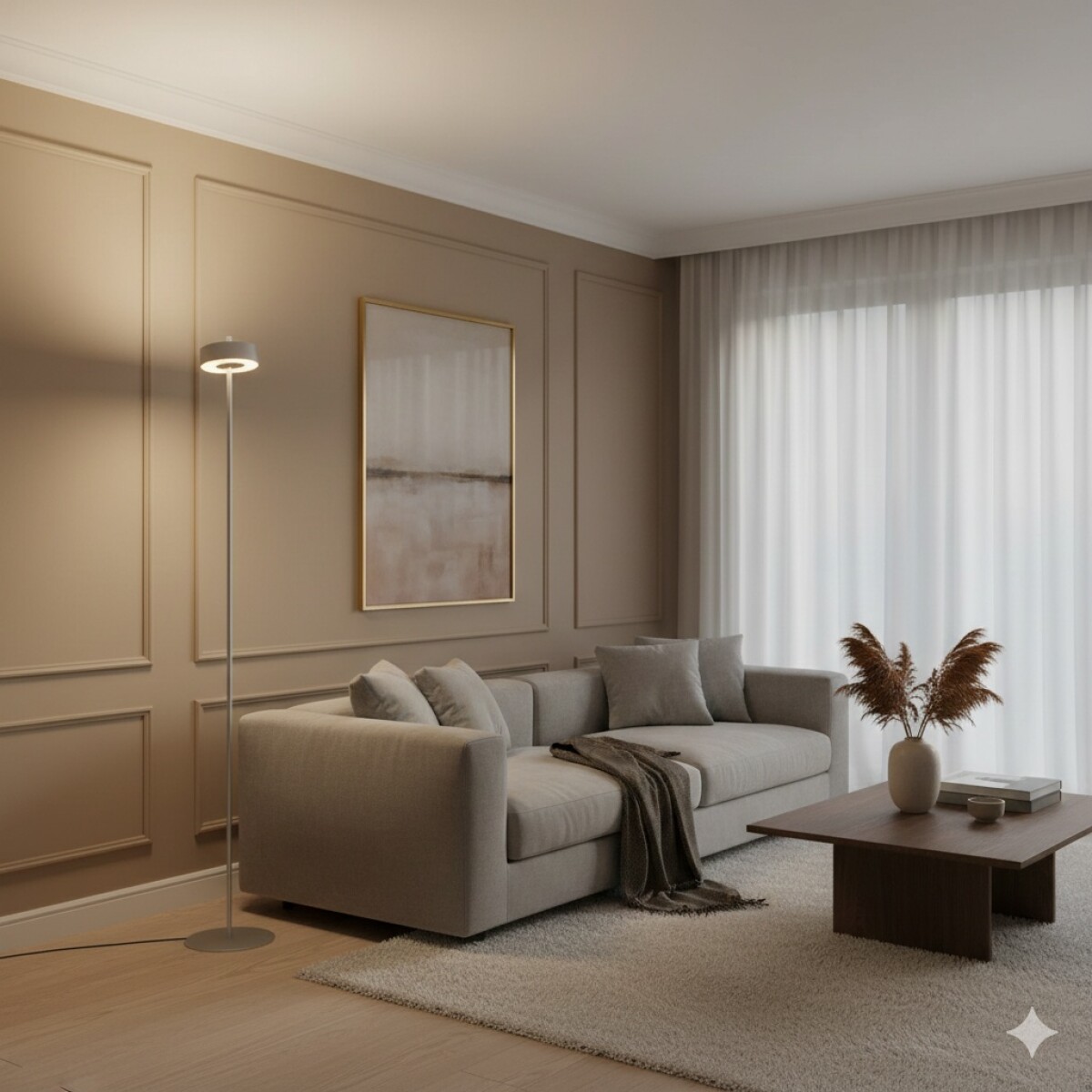 LAMPARA DE PIE ANILLO PLATA DIMERIZABLE Y CCT 9W CON CONTROL - 140CM 