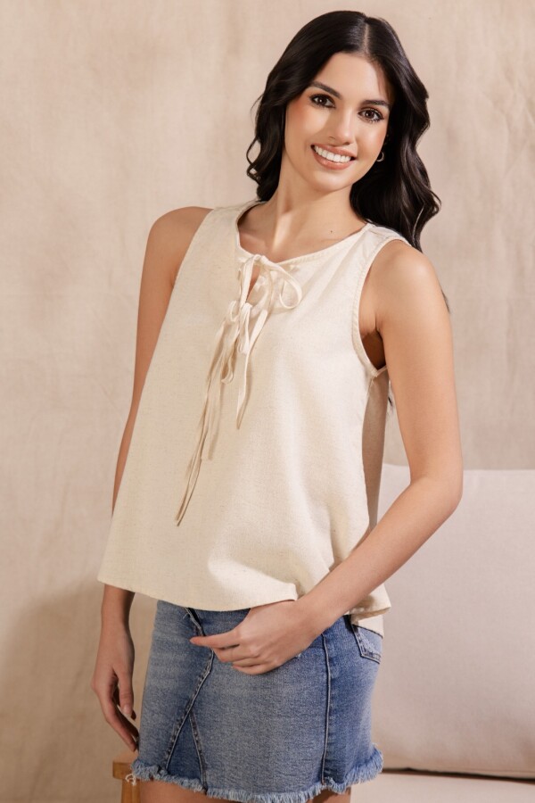 Blusa de lino con Lazo. Natural.