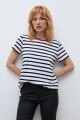 Remera rayada escote a la base blanco