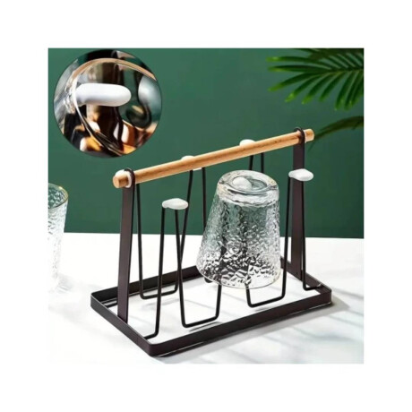 Escurre Vasos Metal Mgo Madera 26X13X19Cm Negro.