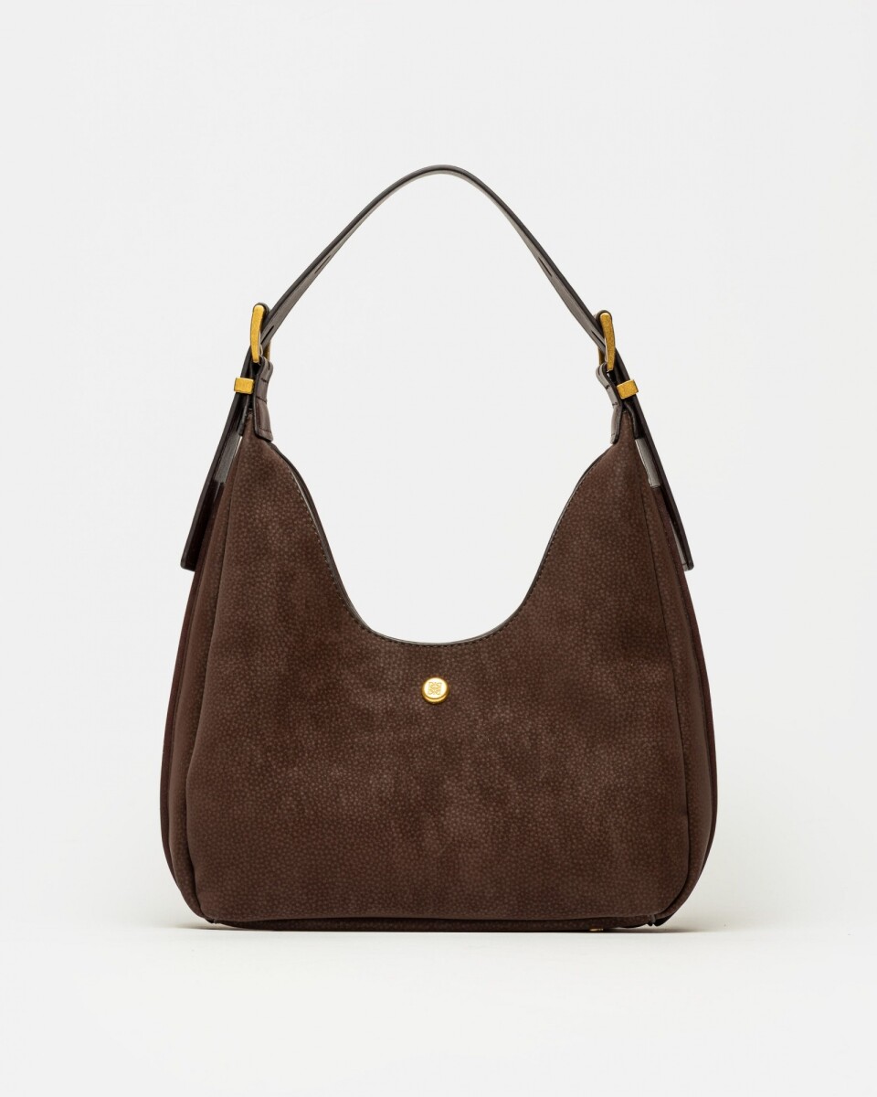 Cartera al hombro Raw en efecto gamuza - Marron 