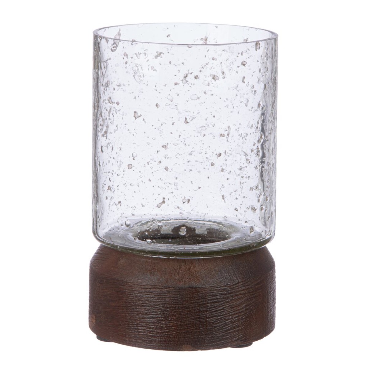 FAROL DE MADERA MANGO D8x13CM MARRON TRANSPARENTE 