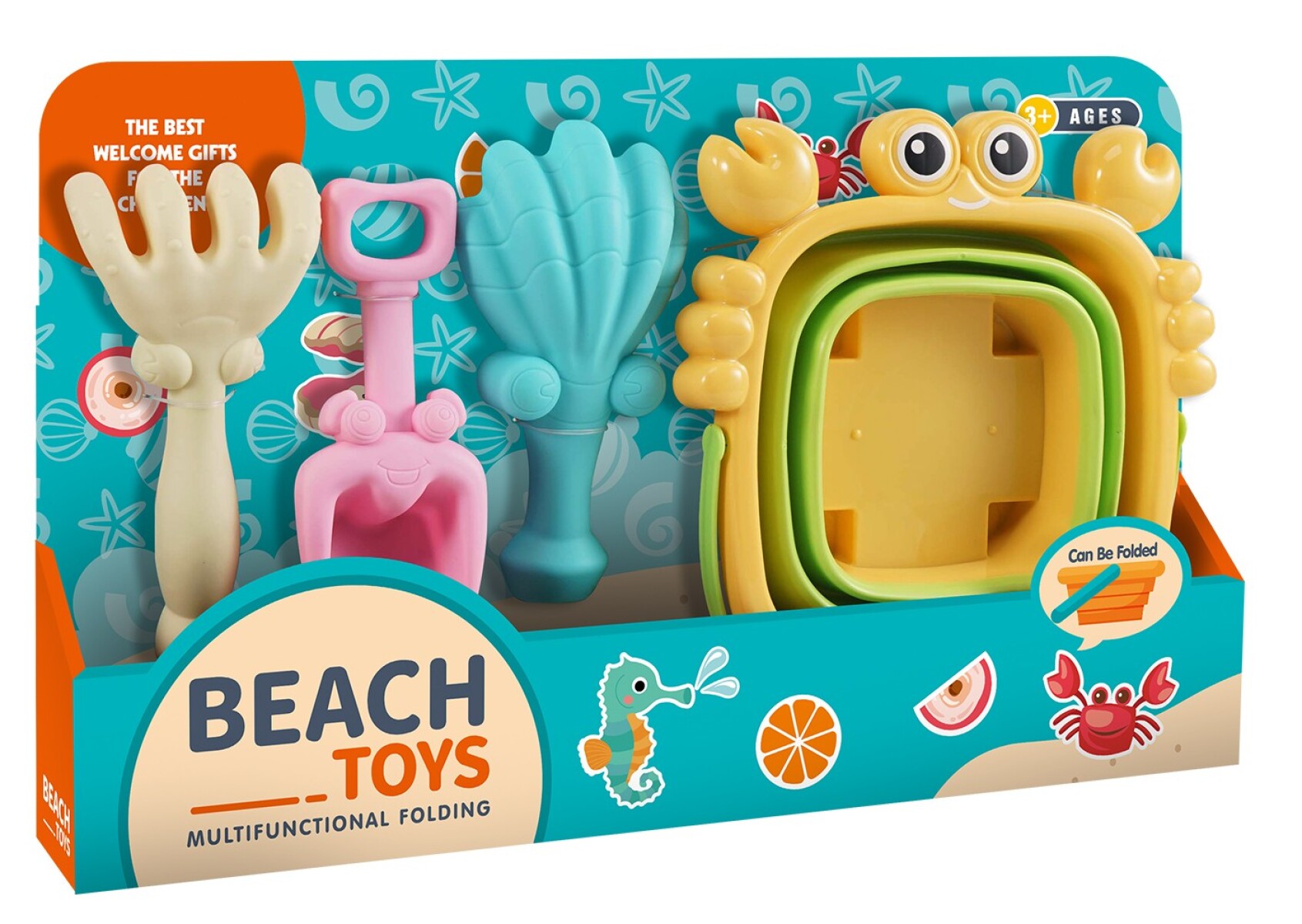 Balde de playa plegable cangrejo con 3 accesorios 