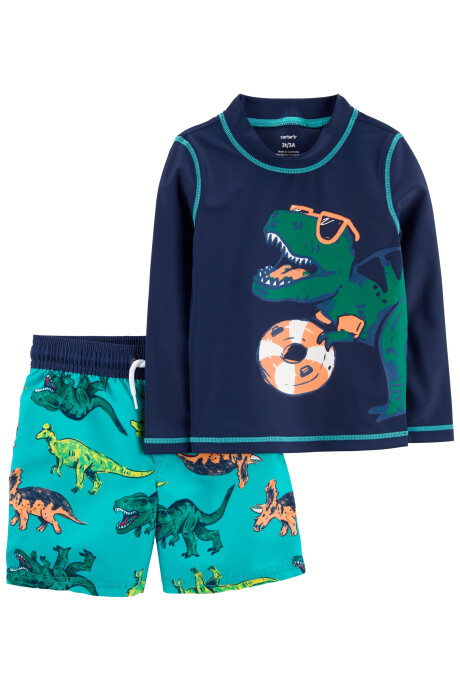 Traje de baño dos piezas, con protección UPF 50+, diseño dinos Sin color
