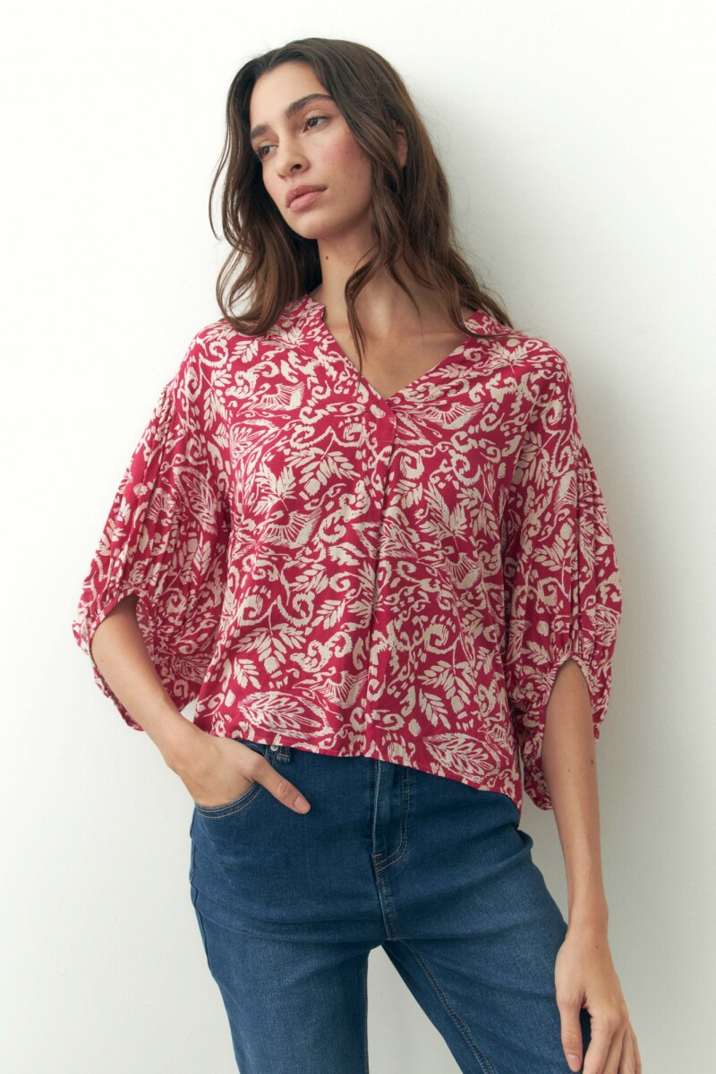 Blusa estampada manga ballon magenta