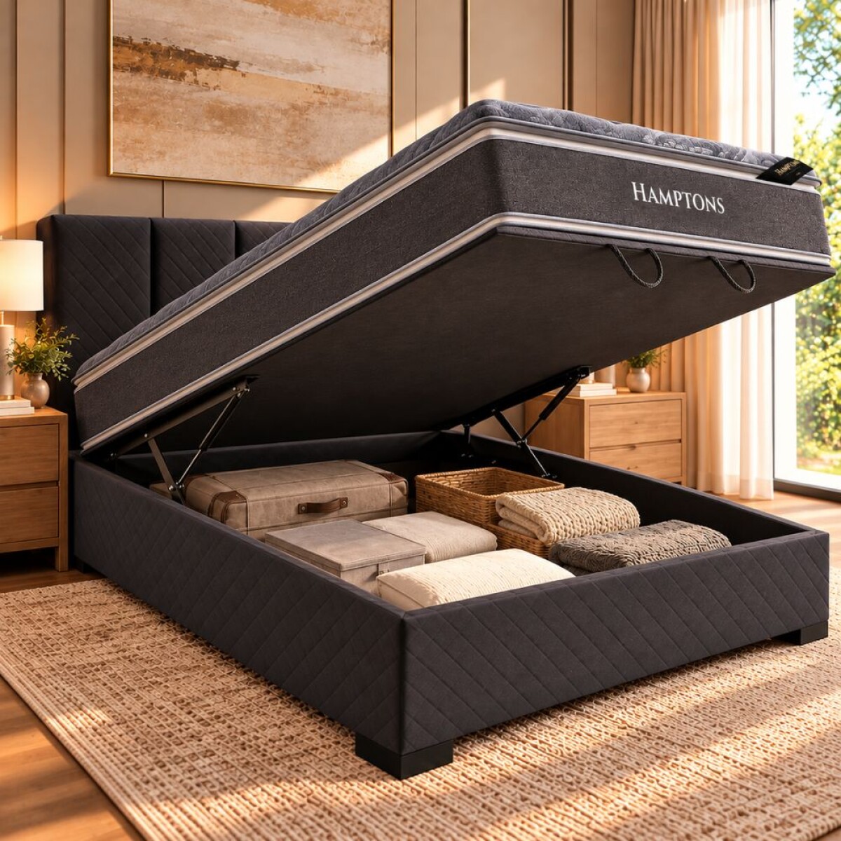 Cama Baul 2 plazas + Colchon HAMPTONS Silver 