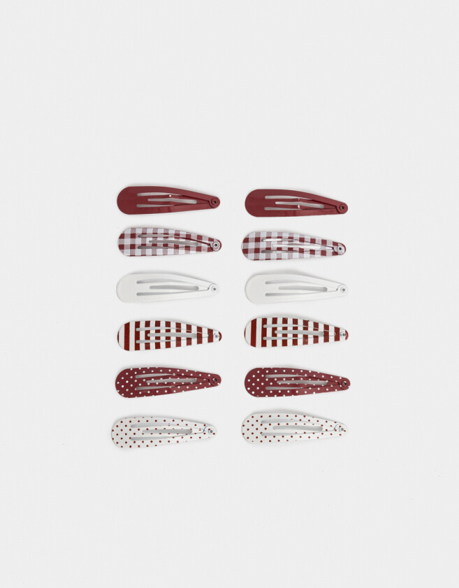 Hebillas Tic Tac Set por 12 Set De Hebillas Monocromáticas - Rojo Burdeaux