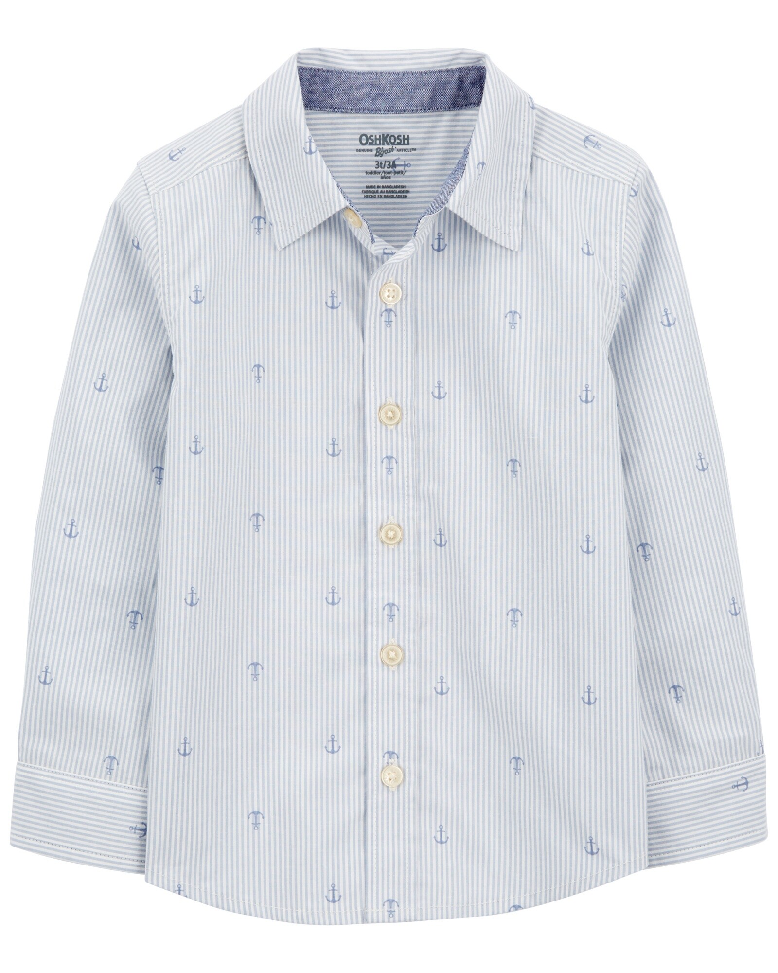 Camisa de algodón, manga larga, diseño anclas Sin color