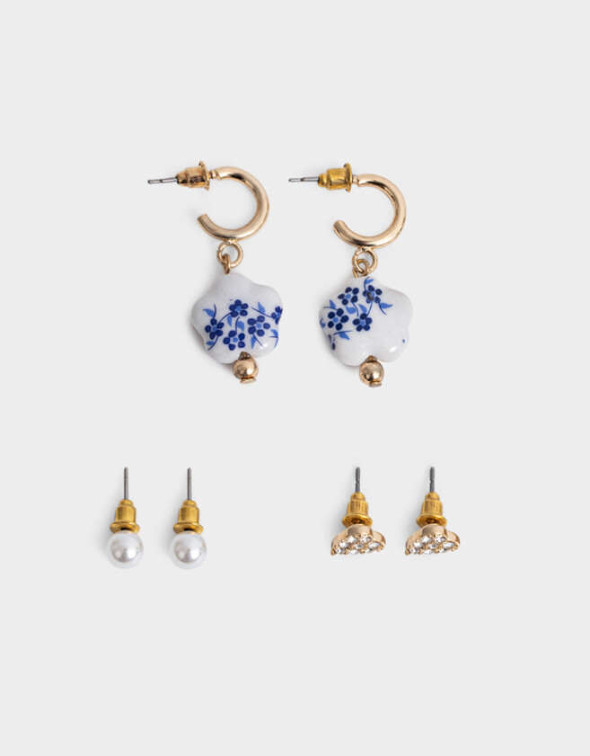 Aros Sets Azul Set De Aros Por 3 - Dorado