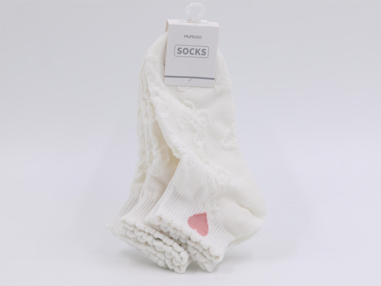 MEDIAS BAJAS DE MUJER CON CORAZÓN ROSA (3 PARES/BLANCOS) 