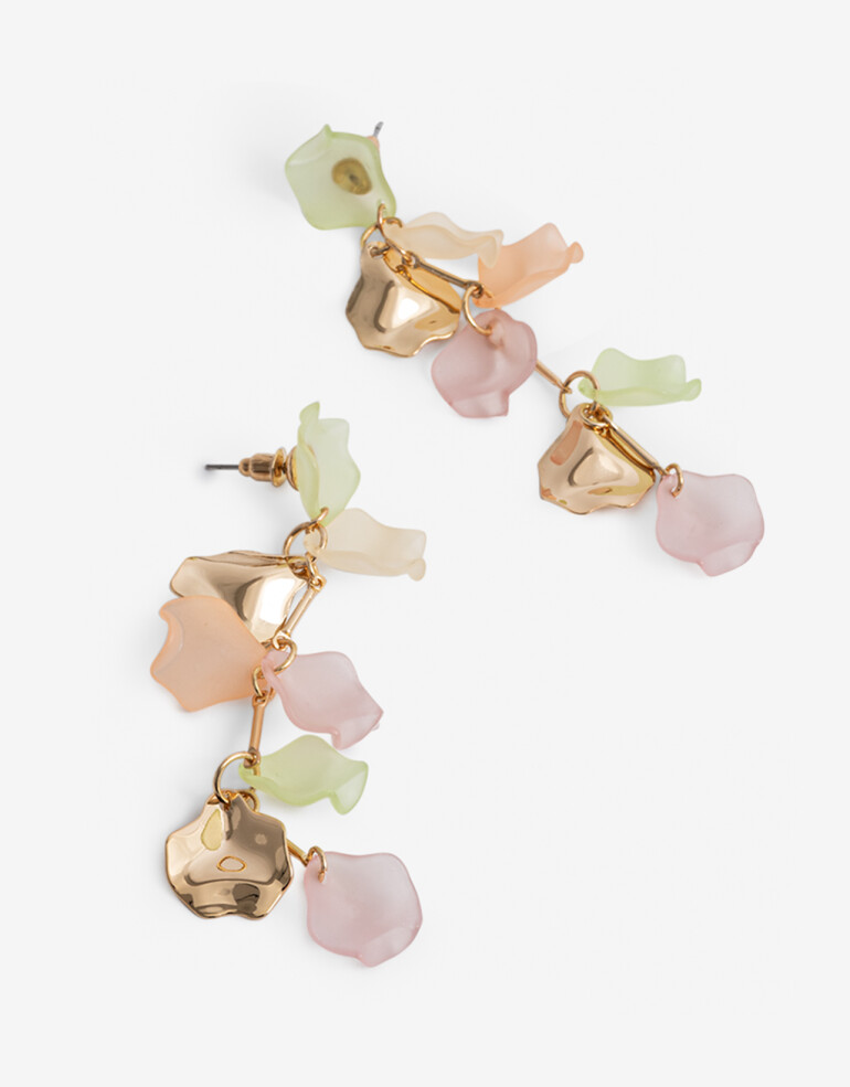 Aros Colgantes Largos Acrilico Aros Largos Acrílico Con Flores - Dorado