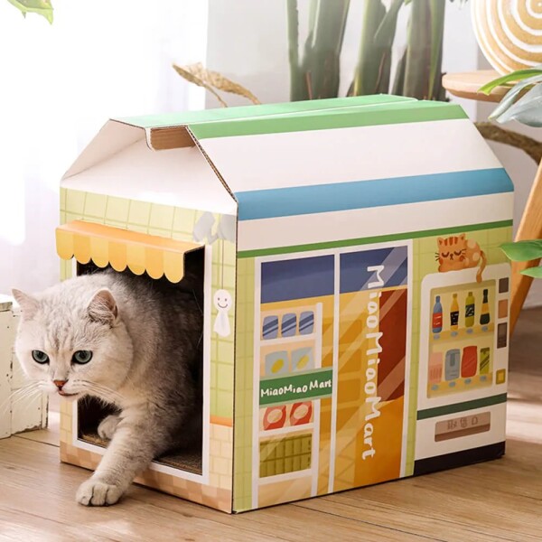 Casa Para Gato x2 Rascador Interno Carton Caja Mascota Cucha Casa Para Gato x2 Rascador Interno Carton Caja Mascota Cucha