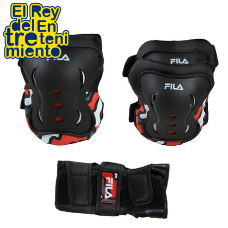 Set Protección Fila Rodilleras + Coderas P/Patín Negro/Rojo