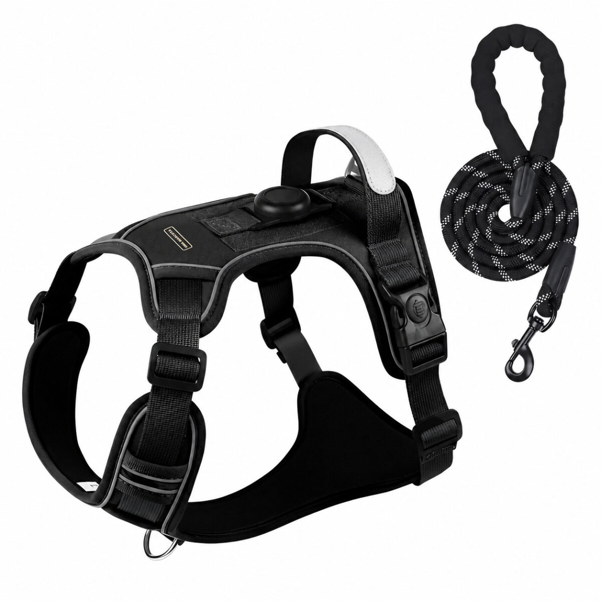 Arnés Perro Con Correa Soporte Rastreador Reflectivo - Negro 