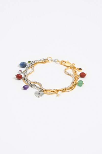 PULSERA MULTICADENAS CRISTALES Oro