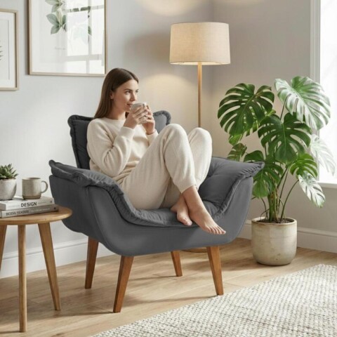 SILLON Butaca EROS Poltrona con asiento y espaldar de espuma revestido en terciopelo - Grafito SILLON Butaca EROS Poltrona con asiento y espaldar de espuma revestido en terciopelo - Grafito