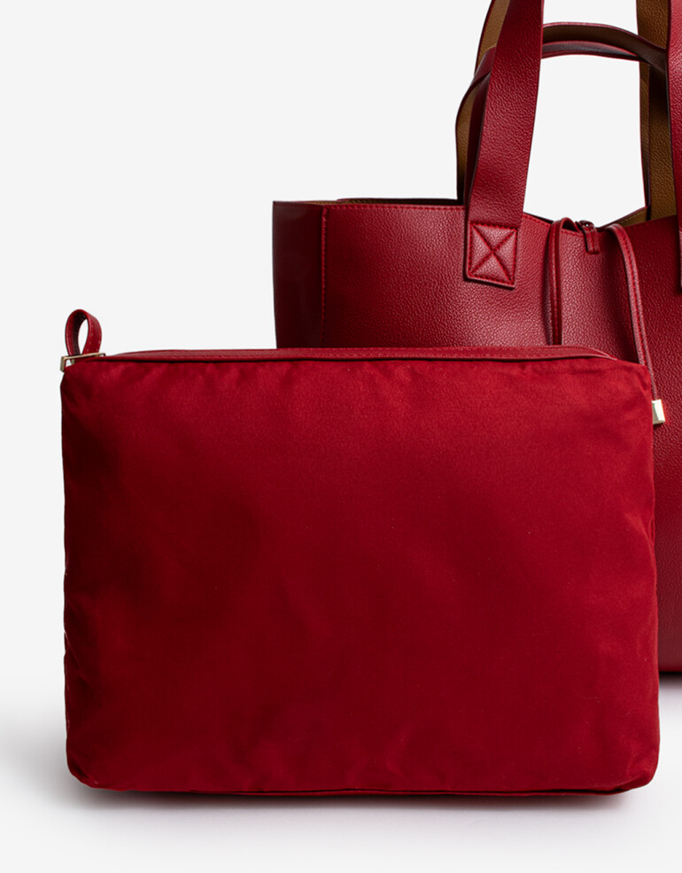 Shopper Shopper Reversible Con Doble Asa De Mano Y Hombro. - Rojo Cereza