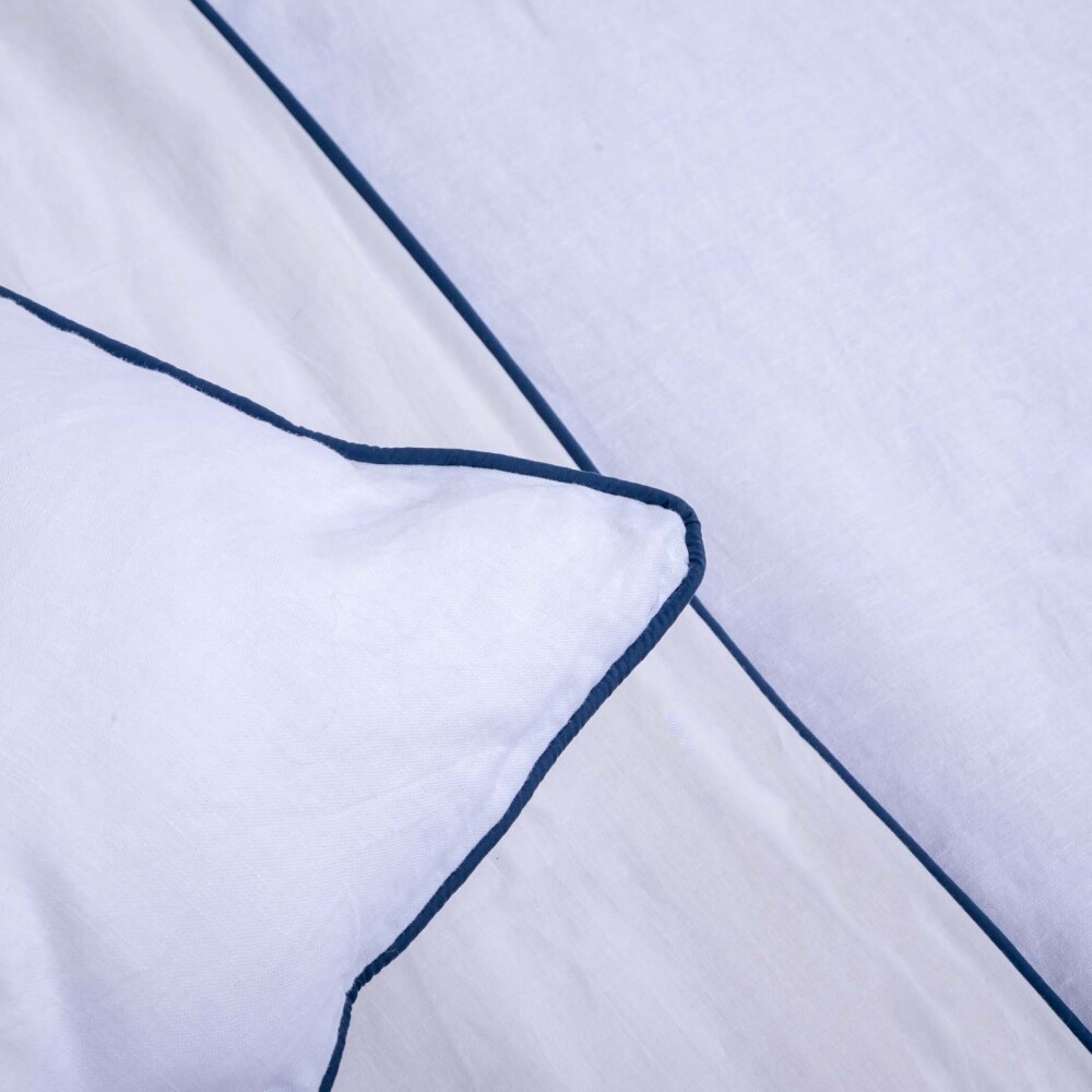 FUNDA NÓRDICA COTTON & LINEN 2 PLAZAS LINO-Y-ALGODON BLANCO FESTÓN BCO/AZUL