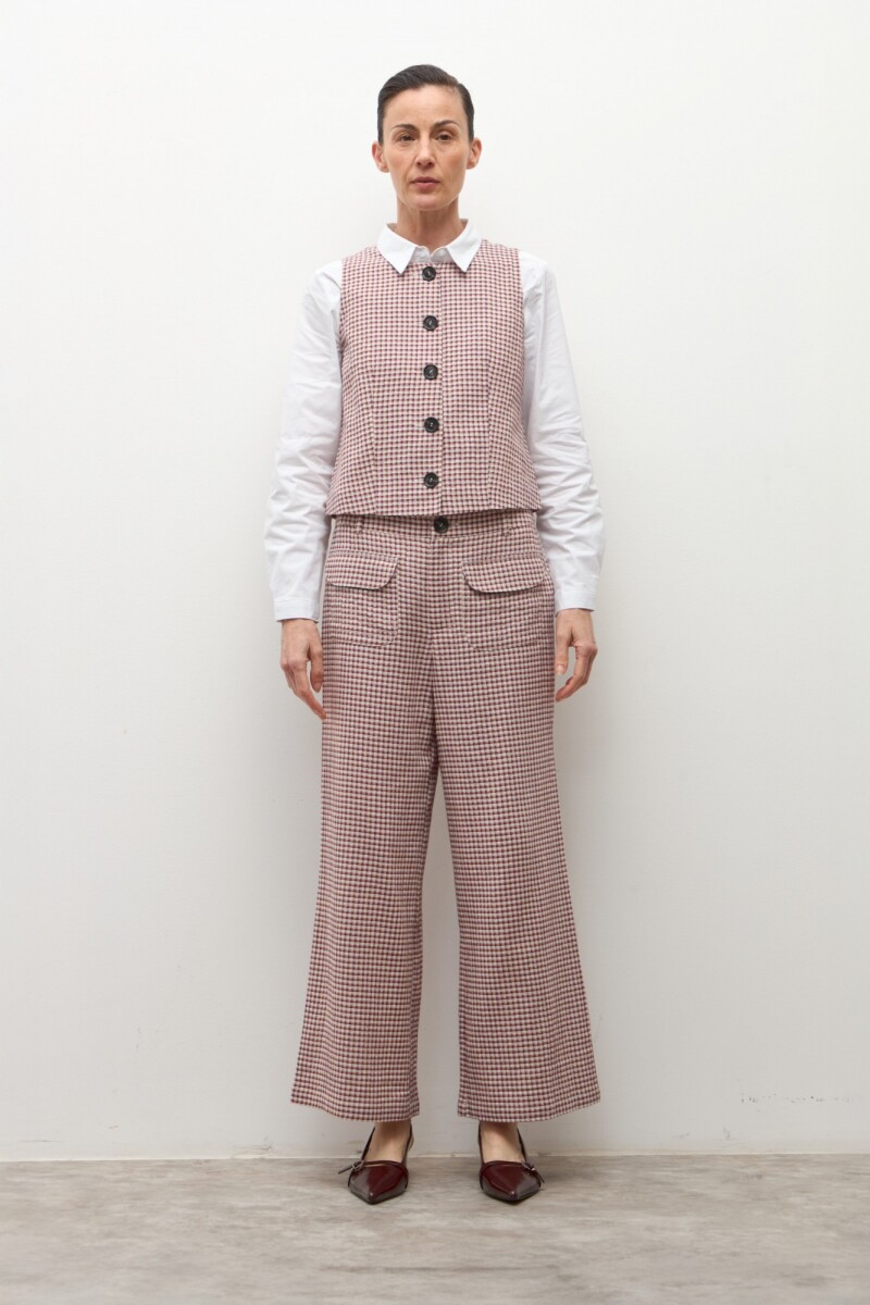 Pantalón culotte cuadros beige