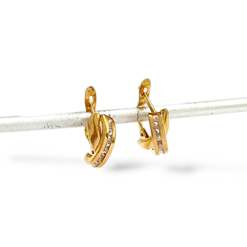 Caravanas medio aro Cruzado Zirconia de oro- Oro bajo - Zirconia- CA8153 conpiedra