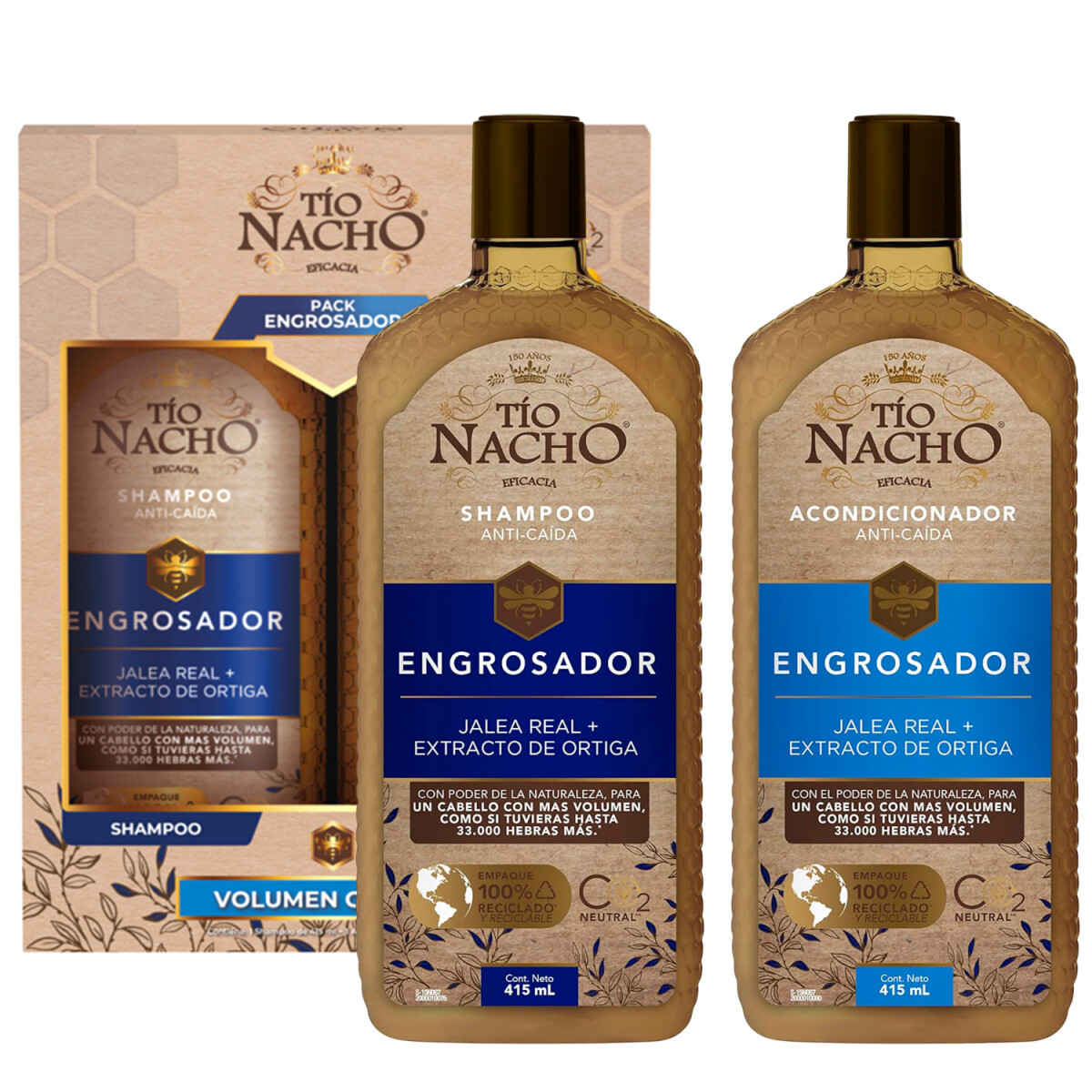 Pack Shampoo + Acondicionador Tio Nacho 415ml - ENGROSADOR 