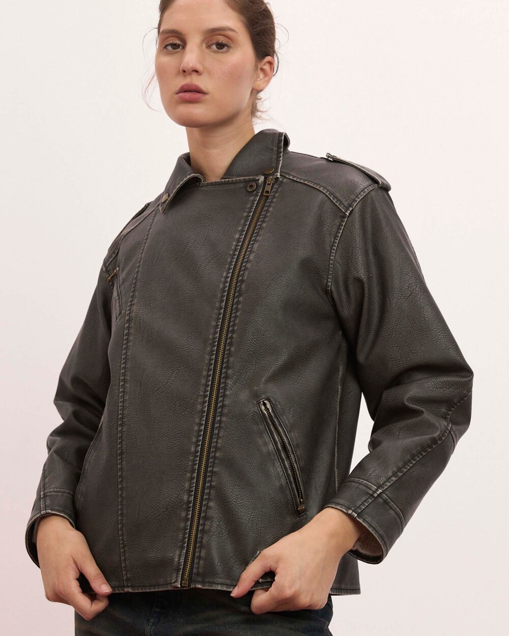 Campera Worn Biker Marron