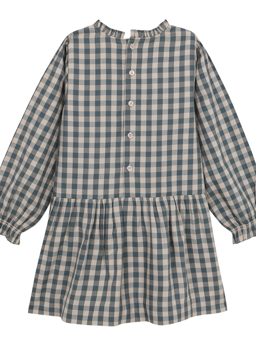 Vestido Cuadros Con Bordada Petroleo