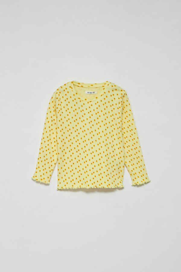 Camiseta manga larga en rib Flores - Amarillo