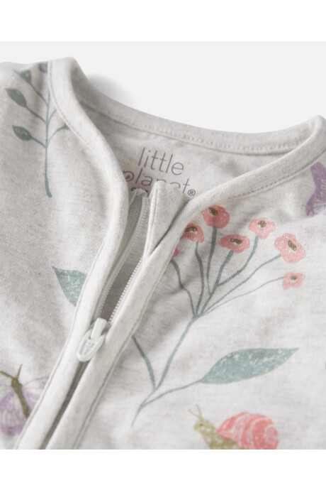 Pijama una pieza de algodón orgánico con pie, diseño floral Sin color