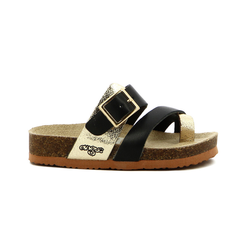 Sandalias Niño Angus Tira Con Hebilla Negro-dorado
