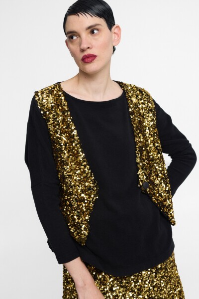 VEST DE LENTEJUELAS CON BOTON Oro