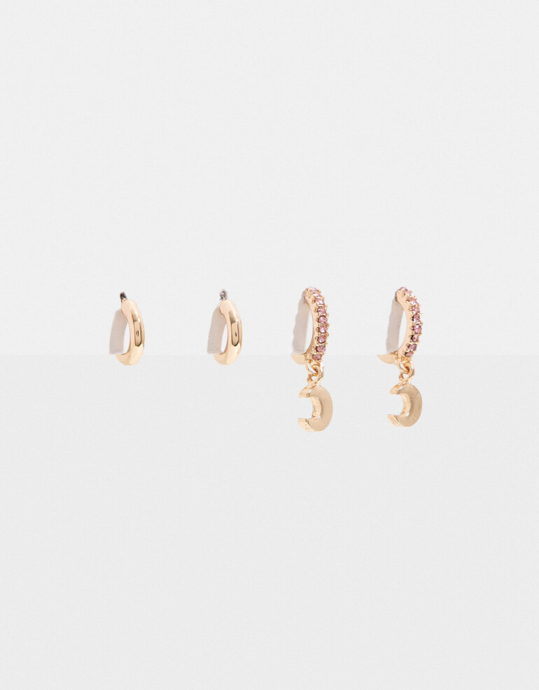 Aros Argollas Set Strass Set De Argollas "dream Big" - Dorado