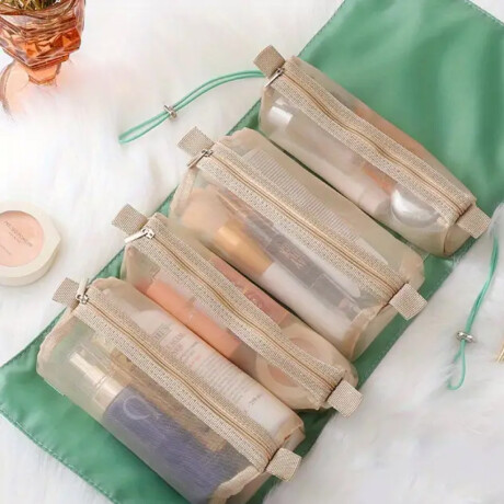 Neceser plegable con estuches con velcro Verde
