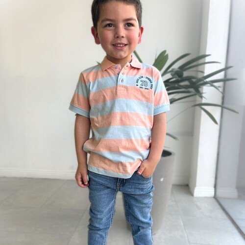 Remera Polo N+ Salmon/celeste