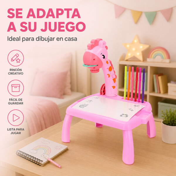 Jirafa Pizarra Mesa Proyector Led + Accesorios Para Dibujar Color Rosa