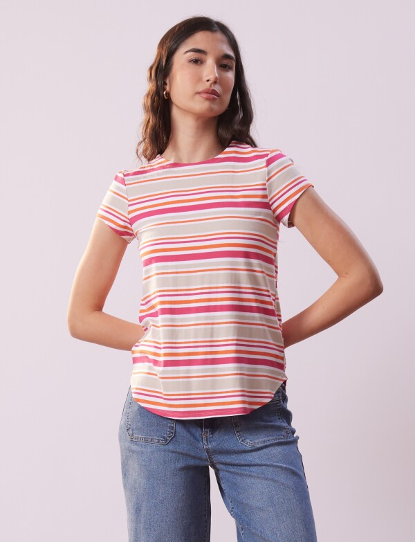 Remera Modal Lineas MULTI/ROSA