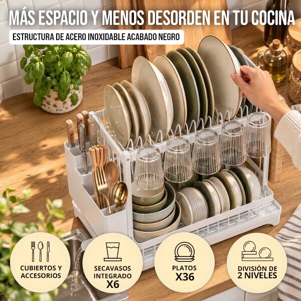Escurridor Seca Platos Vajilla 2 Niveles Con Bandeja Drenaje Agua Cocina Imback Color Blanco Escurridor Seca Platos Vajilla 2 Niveles Con Bandeja Drenaje Agua Cocina Imback Color Blanco
