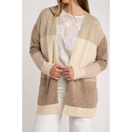 Cardigan Rayado Color Block Beige Melange