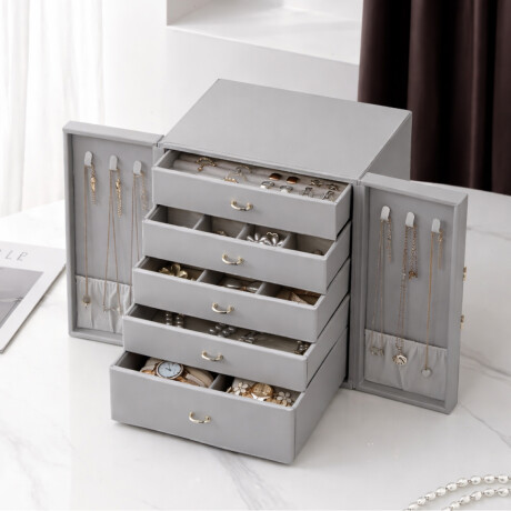 Joyero organizador con cajones y puertitas - 21x17x24cm Gris