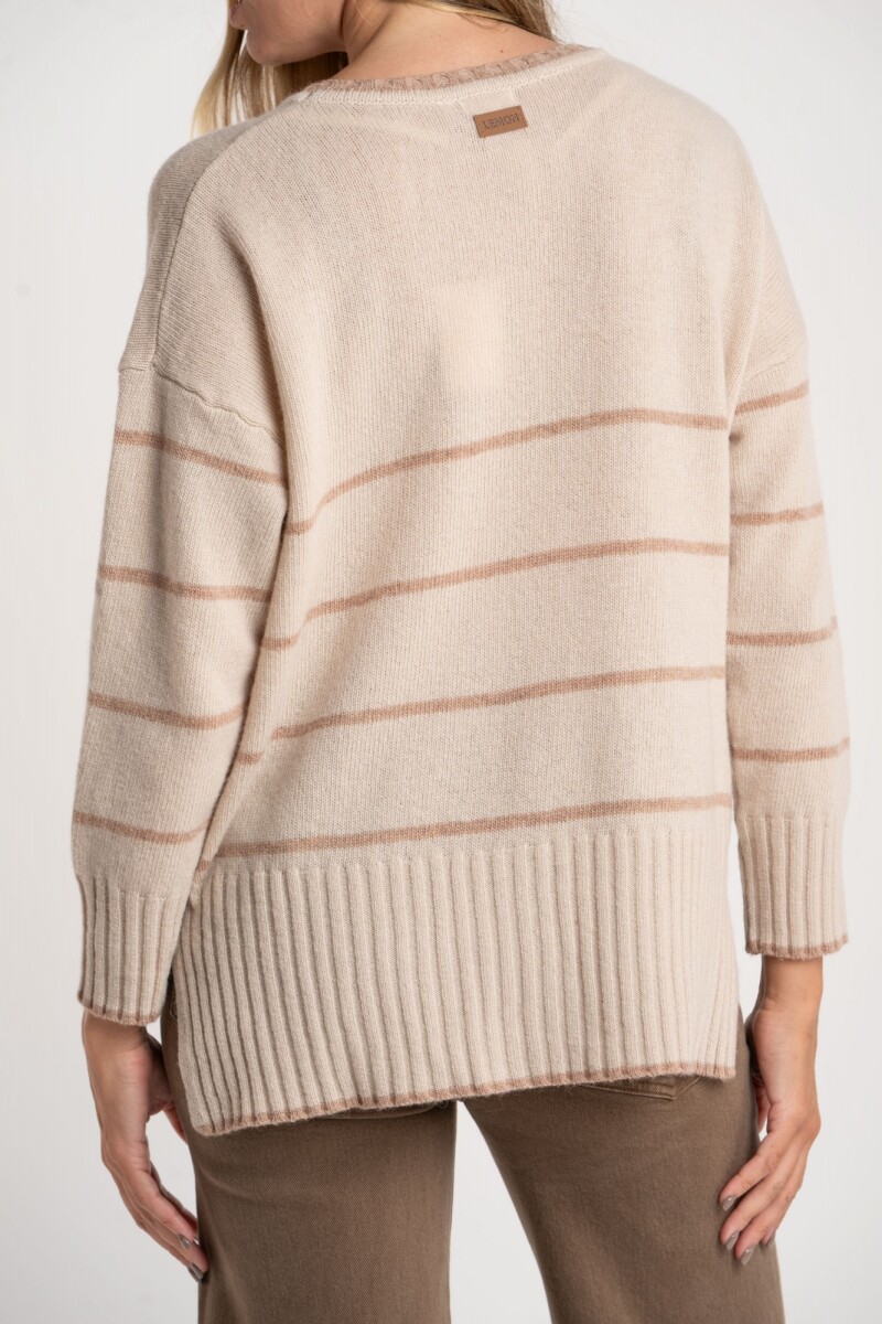 Sweater Rayado Lana Beige Melange