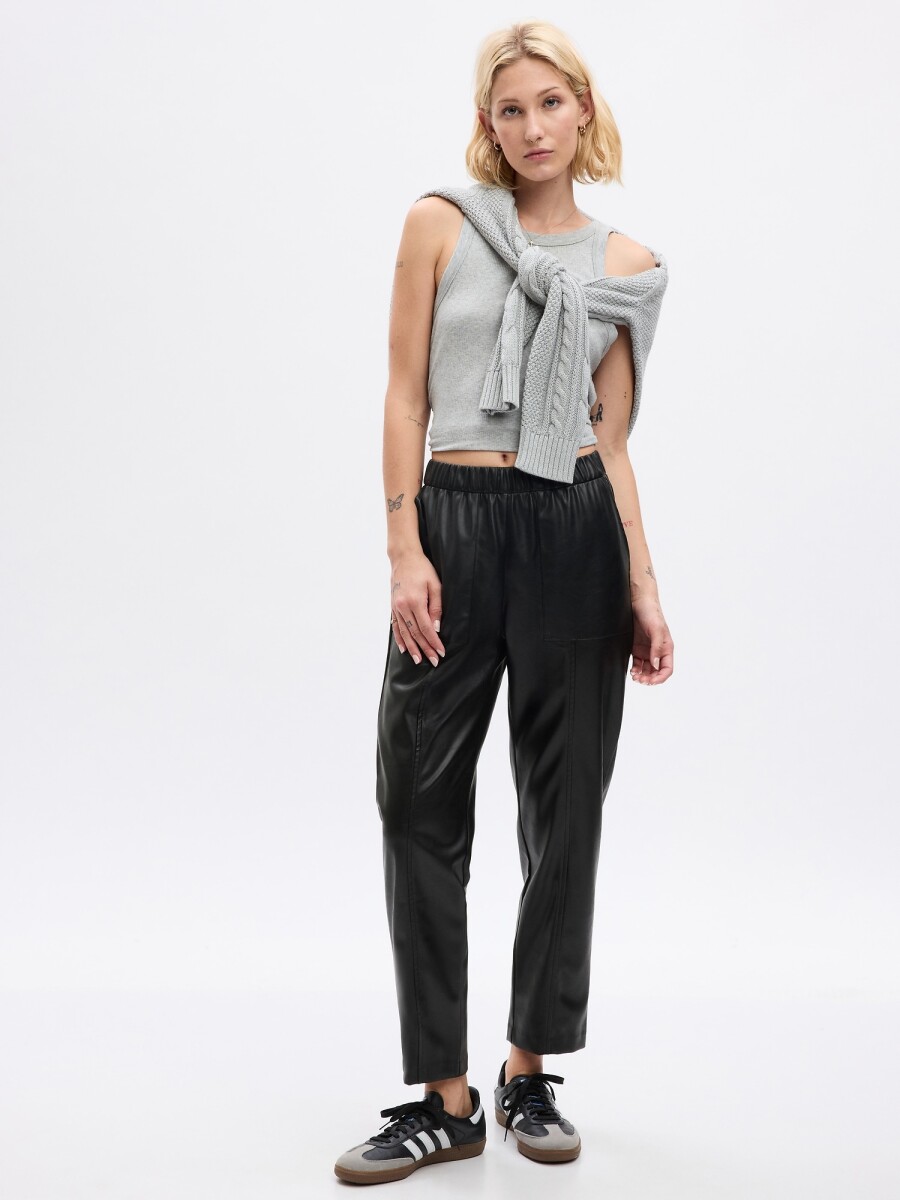 Pantalón Pull On Cuerina Mujer - Black Faux Leather 
