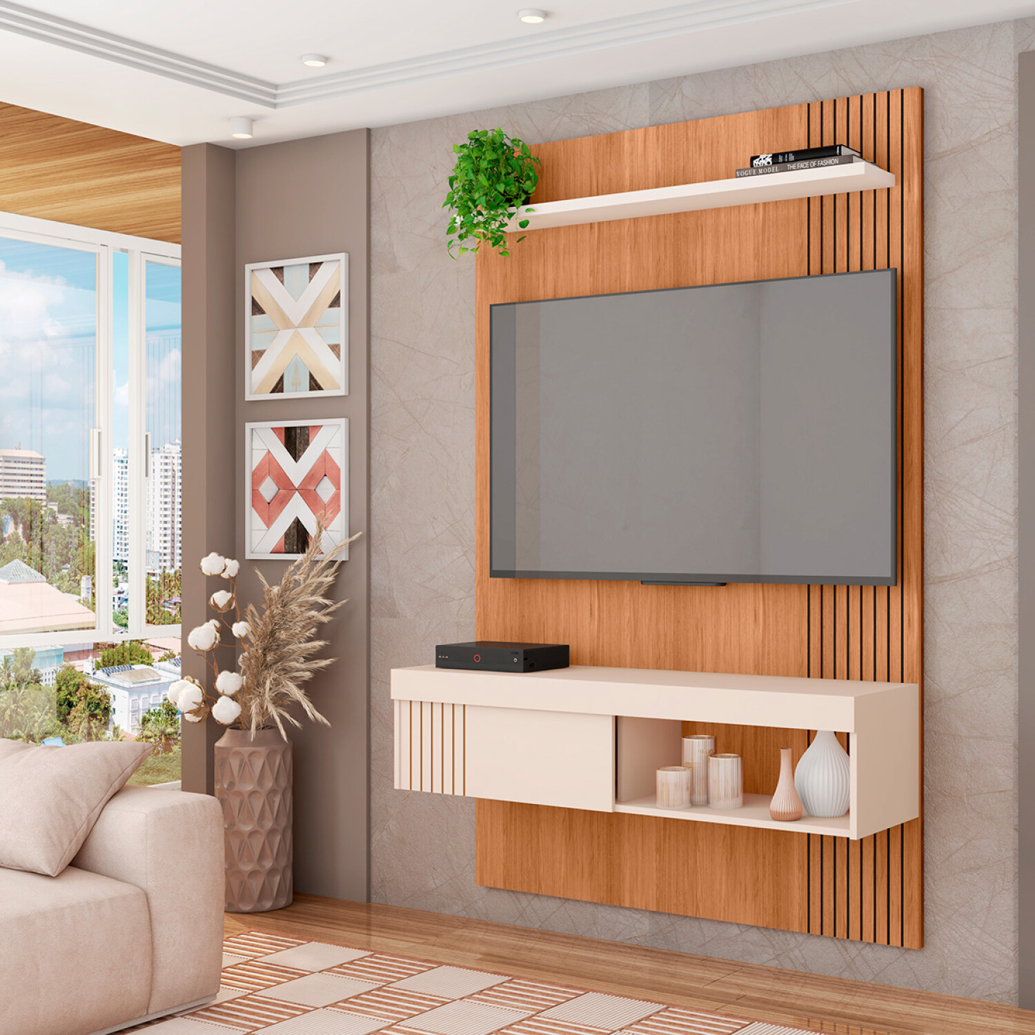 moco商品　moda en casa GRILLO shelf low Rack Tv Panel Jade 1.2 Color Freijo/off White — Castro